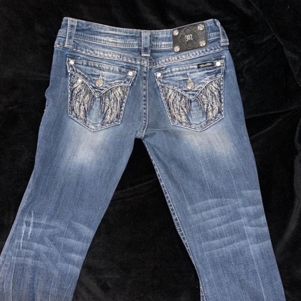 Y2K Grungy Wing Back Low Rise Miss Me Jeans